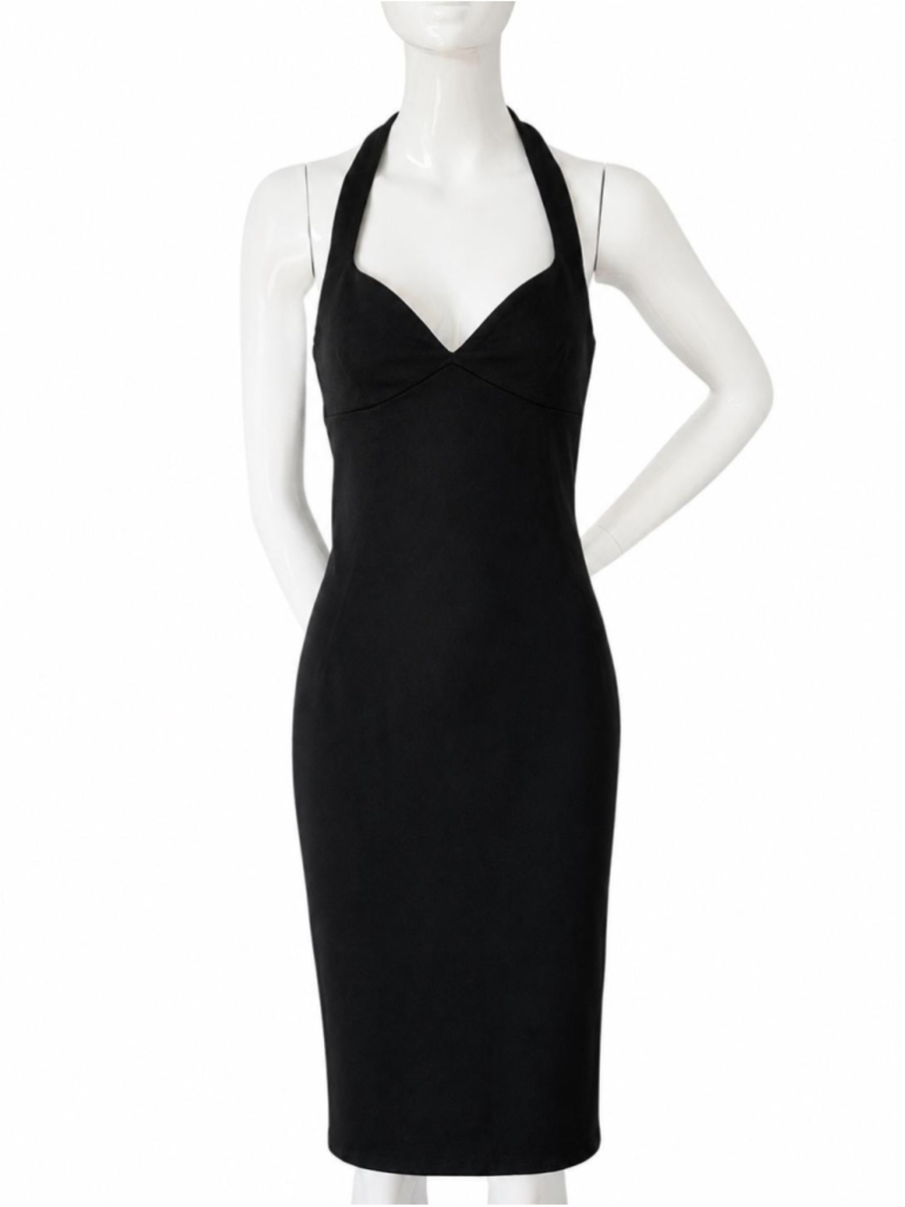 Dolce & Gabbana Black Halter Midi Dress IT40 Bodycon Open Back Made in Italy